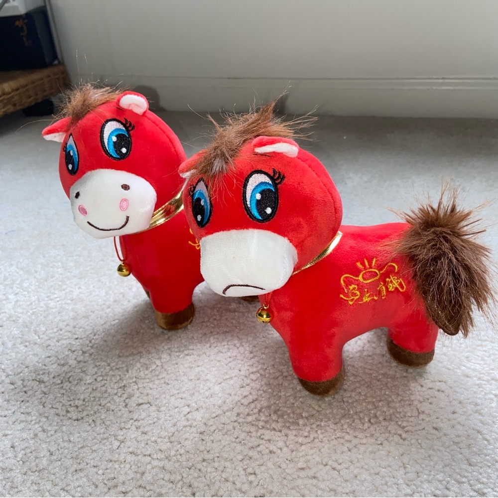 Like New! Pair of Funny Smiling & Crying Plush Horses Year of The Horse 2026
